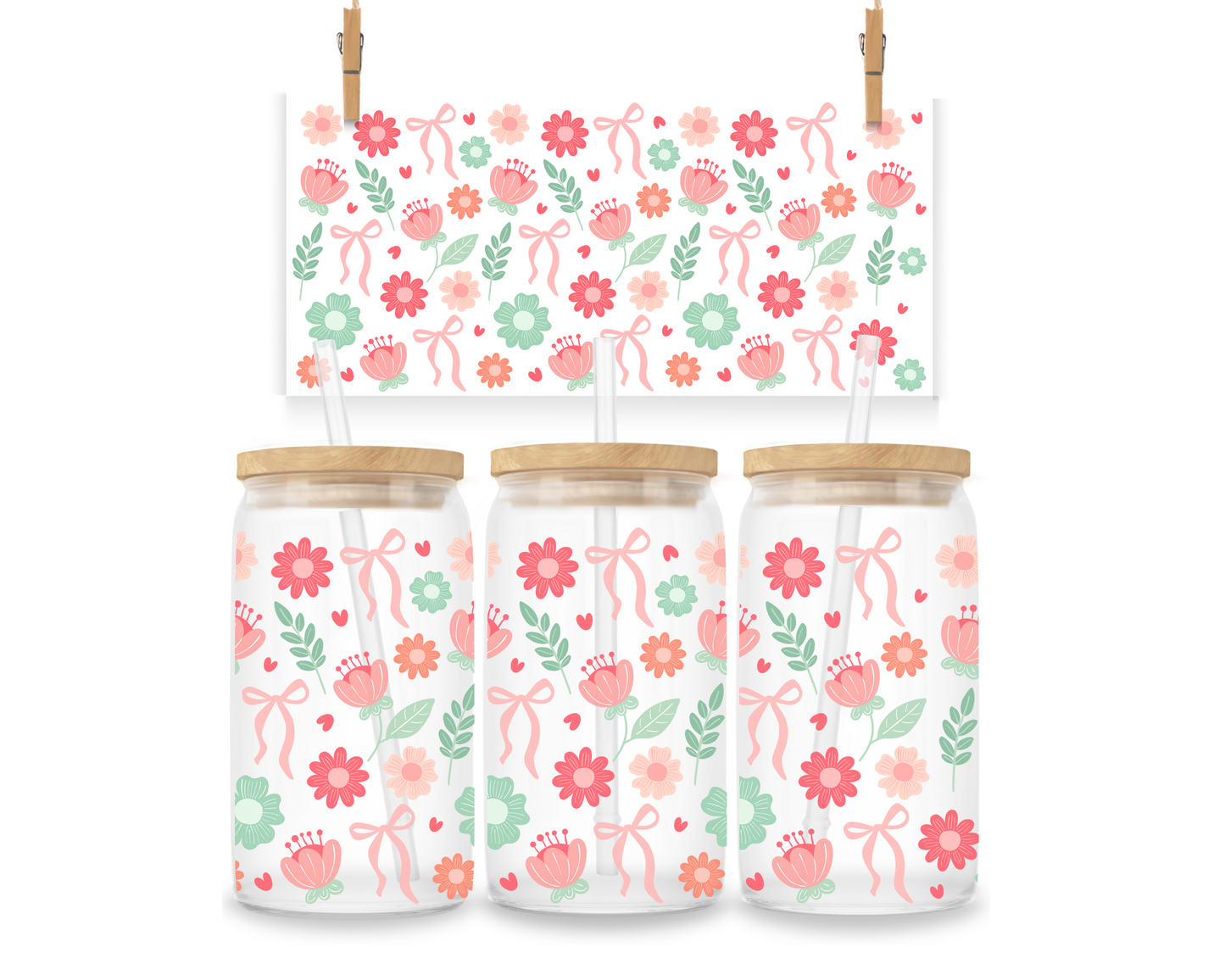 Gobelet - Fleurs turquoises et corail