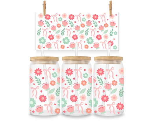 Gobelet - Fleurs turquoises et corail