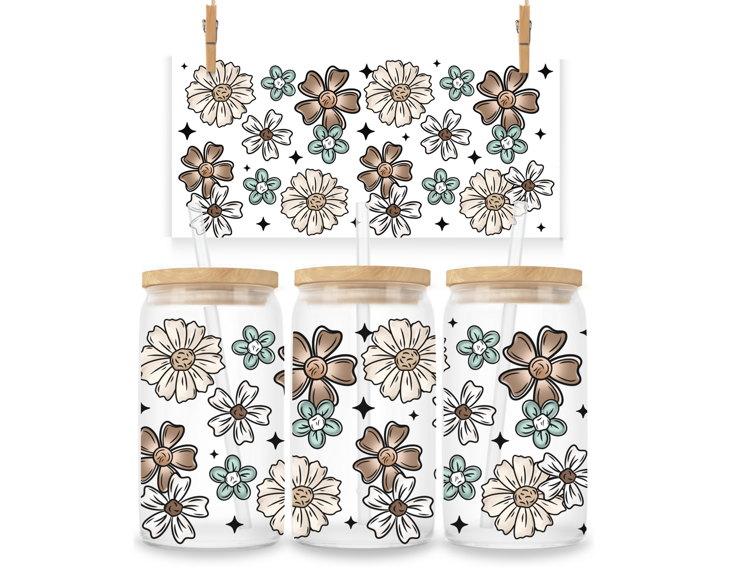 Gobelet - Fleurs Beiges, Brunes et Turquoises