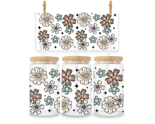 Gobelet - Fleurs Beiges, Brunes et Turquoises