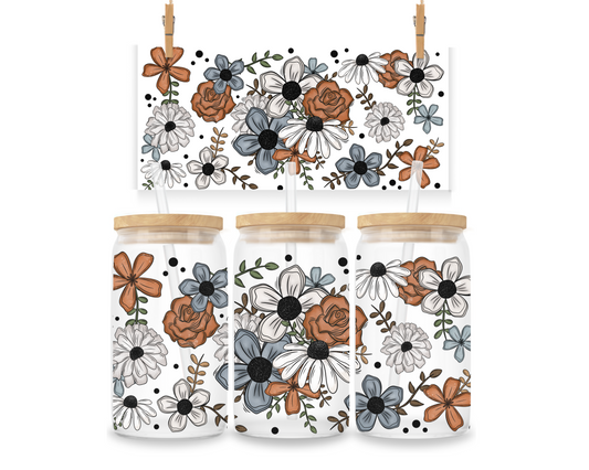 Gobelet - Fleurs bleues, brunes et grises