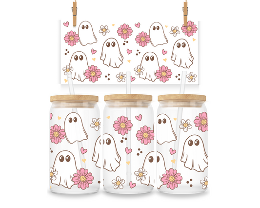 Gobelet - Halloween - Petits fantômes et fleurs roses