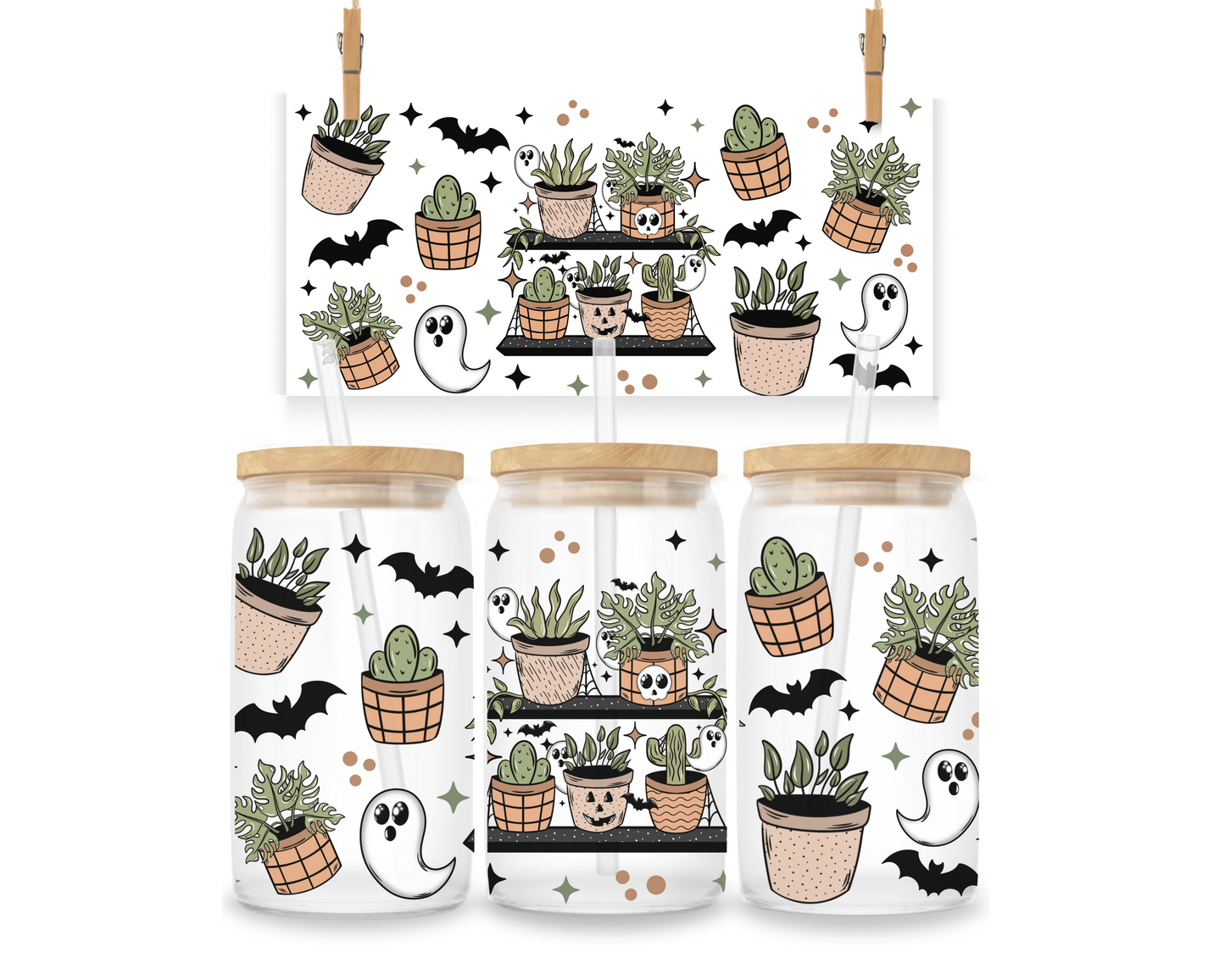 Gobelet - Halloween - Plantes et petits fantômes