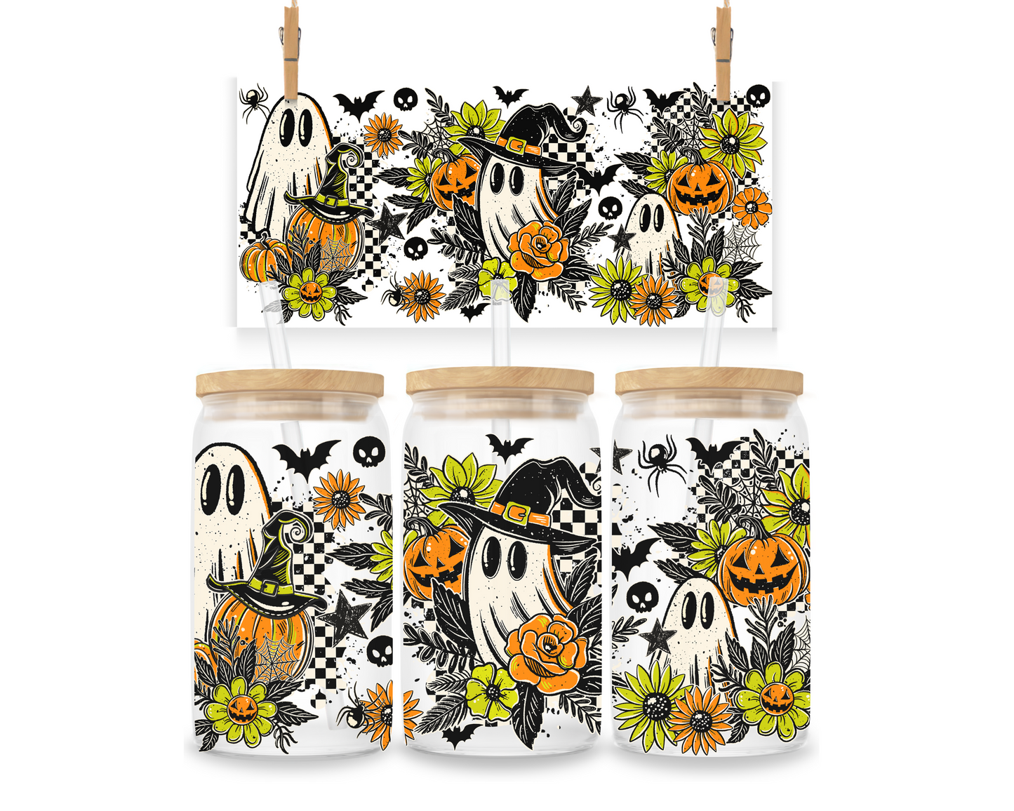 Gobelet - Halloween - Fantômes - Orange et Vert