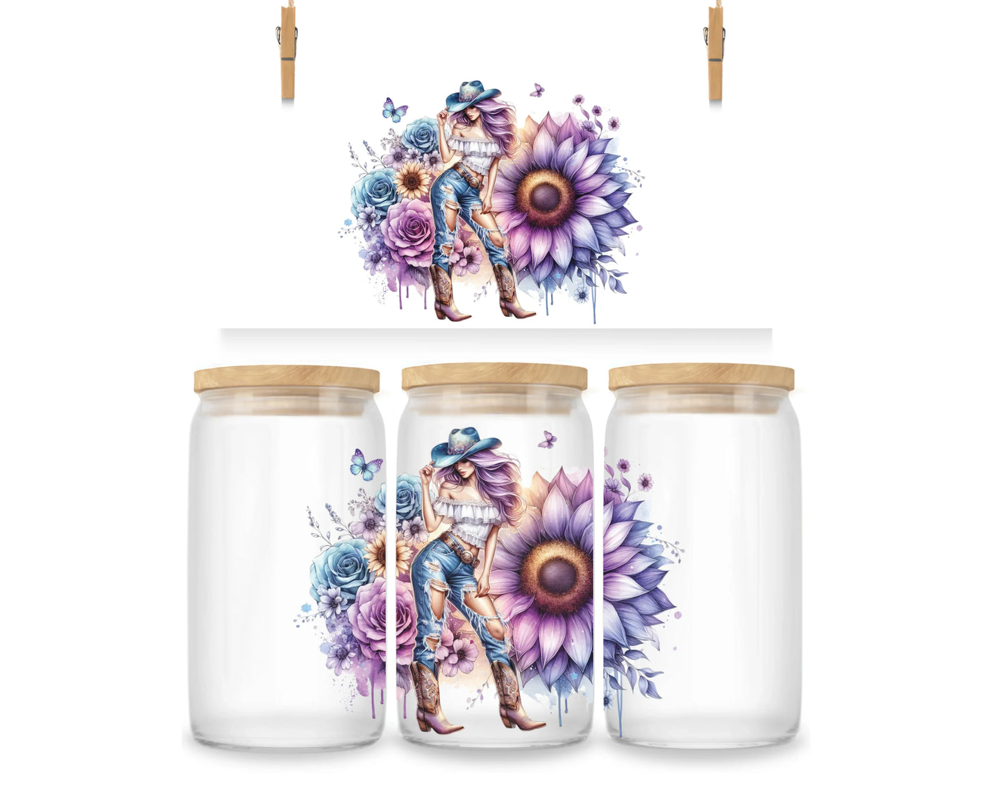 Gobelet - Cowgirl - Fleurs - Papillons