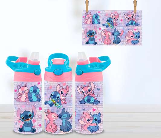 Bouteille d'eau 12 oz - Stitch Rose et Bleu