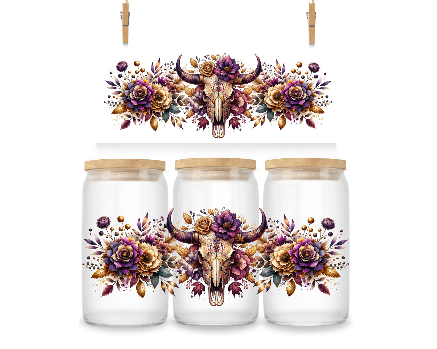 Gobelet - Bull Skull et fleurs