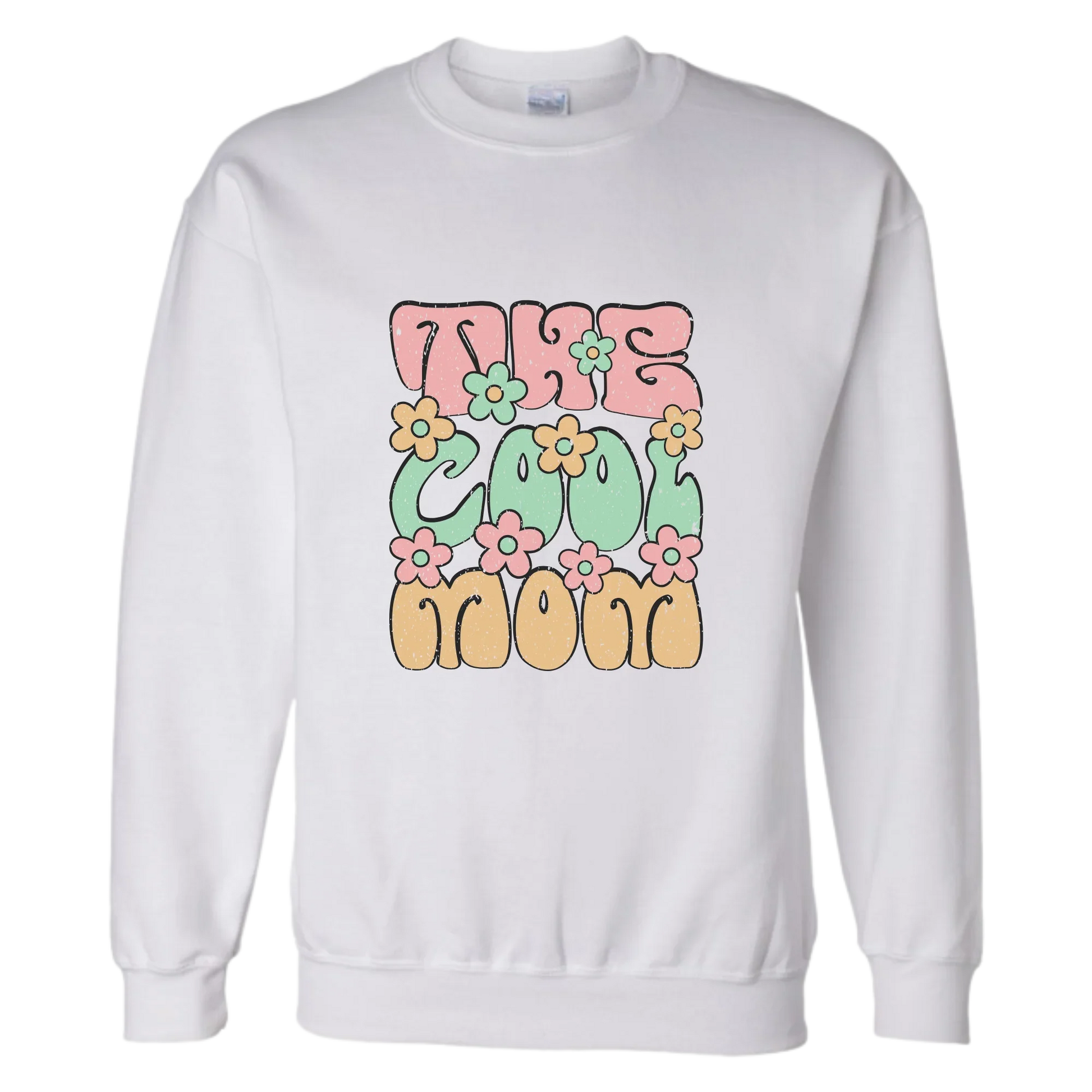 Sweat-shirt blanc 'The Cool Mom' avec fleurs colorées, design rétro et tendance