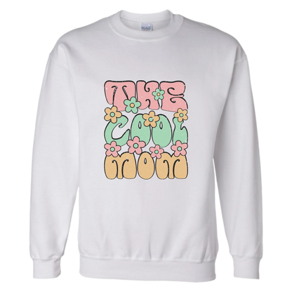 Sweat-shirt blanc 'The Cool Mom' avec fleurs colorées, design rétro et tendance