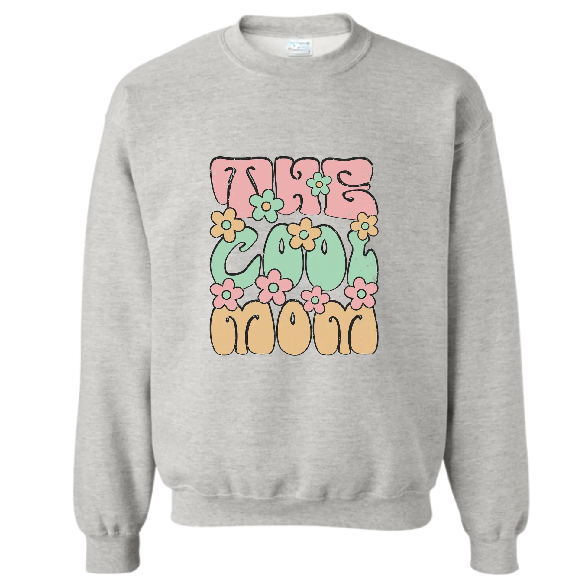Sweat-shirt gris 'The Cool Mom' avec fleurs pastel, design mignon pour maman