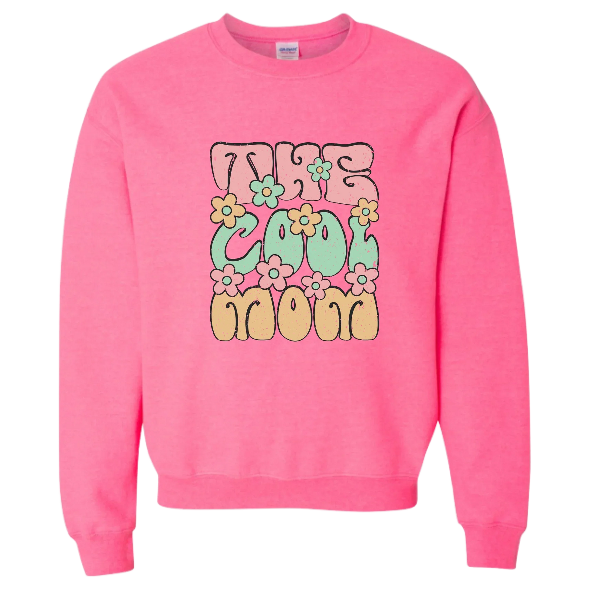 Sweat-shirt rose vif 'The Cool Mom' avec fleurs colorées, design tendance pour maman stylée