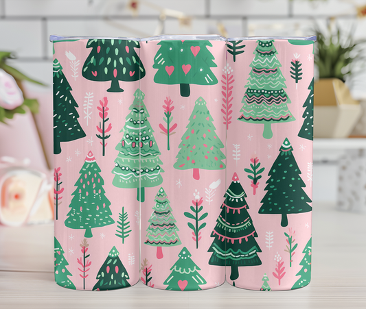 Thermos - Sapins - Fond Rose