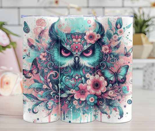 Thermos - Hibou - Mandala turquoise et rose