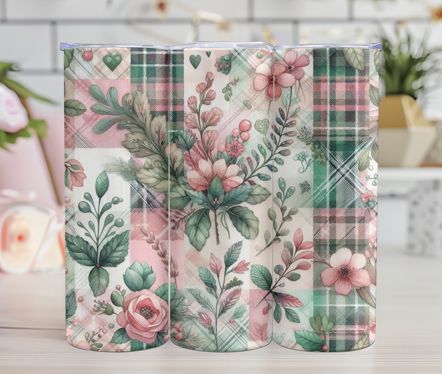 Thermos - Pastel - Fleurs et carreaux