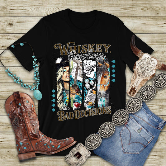 T-shirt - Whiskey, Cowboys and bad decisions